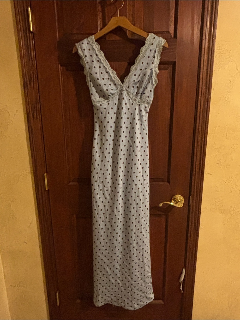 Light Blue Polka Dot Lace-Trim Maxi Dress